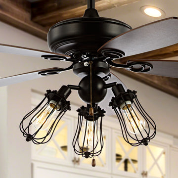 Lucas 52" Caged Metal/Wood LED Ceiling Fan - JONATHAN Y